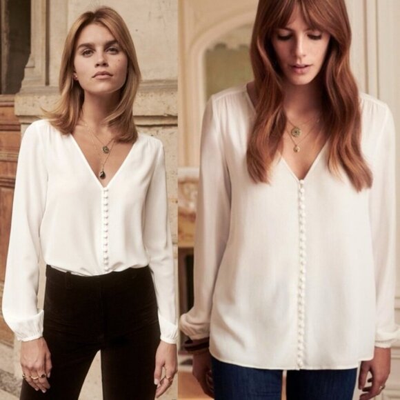 NWT Sezane 100% Silk Blouse Ecru White Size 40 French US 8 Heloise Top Minima - Picture 2 of 16